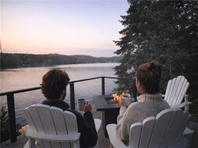 Mini chalet intime. Bord de lac naviguable. Spa. Foyer.